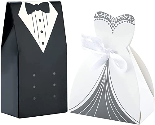 INTVN 100 Stück Bonbonschachteln für Hochzeit, 50 Stück schwarz Brautpaar + 50 Stück Braut, weiß, für Hochzeit, Schokolade, Süßigkeiten und Geschenkboxen