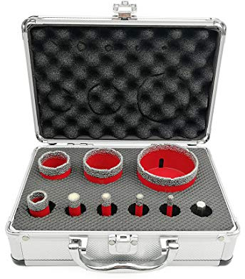 SHDIATOOL 9 Piezas/Juego de Brocas de Diamante con Aluminio Cortador 6/8/10/12/20/35/45/68mm y Adaptador para Perforación en Seco Porcelana Azulejo Granito Mármol