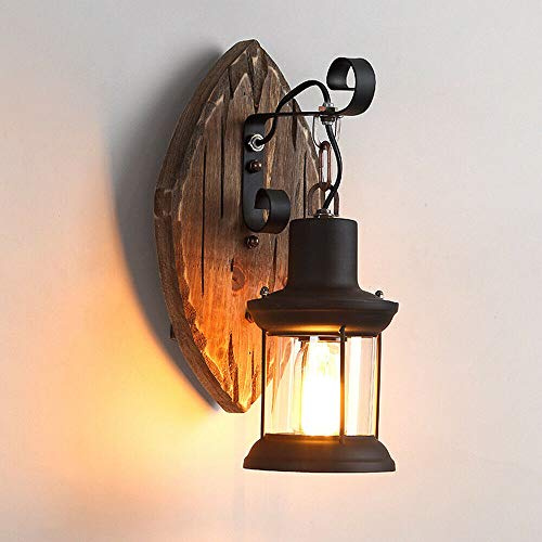 Vintage Industrie Wandleuchten Loft Holz Retro für Restaurant, Gang, Korridor, Eingang, Bar, Cafe, Schlafzimmer Nachttisch Wandlampe Glasschirm (Diamant)
