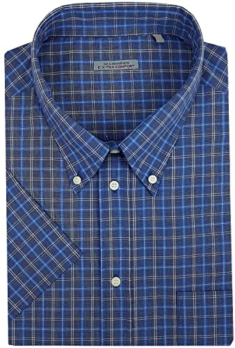 SEA BARRIER Camicia Uomo Mezza Manica Corta Taglie Forti Comode con Taschino 3XL 4XL 5XL 6XL (4XL(48-49) - Rettone 100% Cotone)