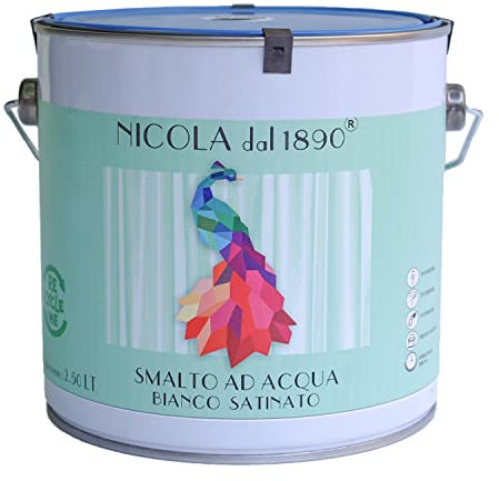 Esmalte acrílico a base de agua, para interiores y exteriores, fabricado en Italia, blanco satinado – Formato 2,5 l
