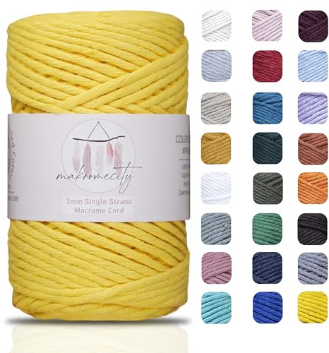 Makromecity Makramee Garn 3mm x 90m (100 Yards) Premium Single Twisted Macrame Cord Baumwollgarn für Handwerk Schlüsselanhänger Wohndekorationen Platzteller Umhängetasche Handtasche Runner