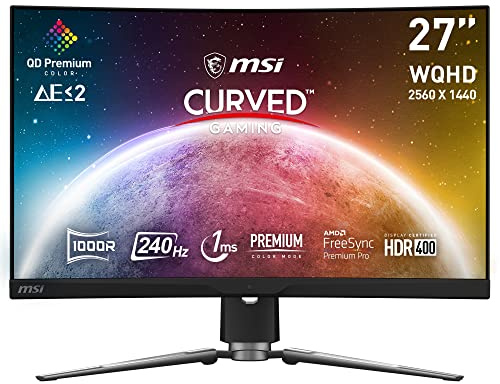msi MPG ARTYMIS 273CQRX QD Monitor Gaming 27 Curvo, Display 16:9 WQHD (2560 X 1440) Quantum DOT, VA, 240Hz, 1ms, Curvatura 1000R, HDR 400, AMD FreeSync Premium Pro, VESA 100x100, Center