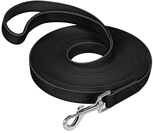 IOKHEIRA Trainingsleine für Hunde, wasserdichte Hundeleine mit Gepolstertem Griff 5m/10m/15m/20m, PVC-Hundeleine mit Starkem Rückruf für Hunde, Tracking & Camping (20M, Schwarz)
