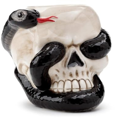 Puckator Skull with Coiled Snake Shaped Ceramic Oil Burner - Wax Melt Burners Warmer - Boho Bedroom Decor Diffuser Scent Tea Light Burner Holder - House Warming Gift - Aromatherapy Set