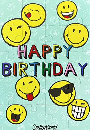 bsb - Puzzle Karte zum Geburtstag 11,5 x 17,0 cm - hochwertige Geburtstagskarte zum Puzzeln mit Umschlag - schöne Geburtstagskarten für Kinder - Glückwunschkarte Happy Birthday mit Smileymotiv