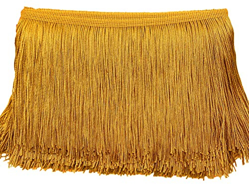 B Ribete de Flecos de 20 cm x 2 m, Cinta Decorativa para Danza, Borla de Flecos, Seda, Para Coser, Manualidades, Ropa, Lencería, Disfraces, Cortinas, Decoración, Dorado