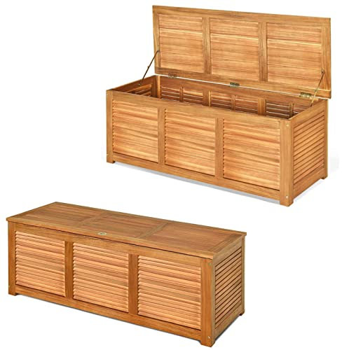 TANGZON Wooden Garden Storage Box, Solid Acacia Wood Deck Box with Lid, Outdoor Cushion Pillow Blanket Storage Bench Chest Container for Patio Balcony Yard (120 x 45 x 45cm)