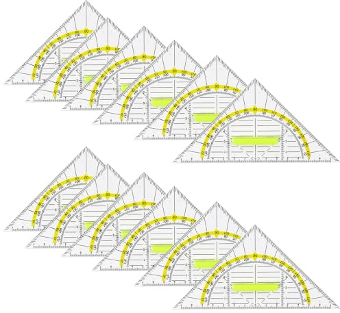 RYAN 12 Stück Geometrie Dreieck mit Griff 15cm Geodreieck aus Kunststoff Transparent Flexibel Geodreieck zum Kreise Zeichnen für Schule Büro Studenten
