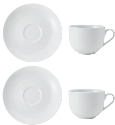 Mikasa Chalk Set di 2 tazze e piattini in porcellana, tazze e piattini bianchi, per l'uso quotidiano e formale, 220ml - Adatto a microonde e lavastoviglie