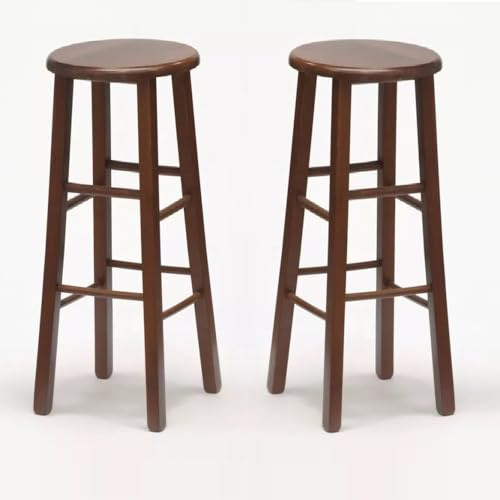 Tabourets de bar set de 2 ronds h 80 cm en noyer foncé jambes droites
