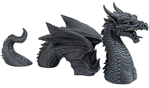 Teksome Gartenfigur Drache aus Kunstharz, dreiteiliger Drache, Gothic, Drachenstatue – Gartendekoration, Basteln für Wohnzimmer, Schlafzimmer, Außen- und Innenbereich