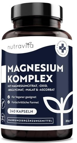 Nutravita Magnesium Supplements 5-in-1 Complex 1146mg - Which? Best Buy 2025-240 High Strength Capsules - 400mg Elemental Magnesium: Bisglycinate, Citrate, Malate, Oxide, Ascorbate - Muscles & Sleep
