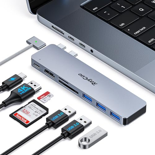 RayCue USB-C Hub HDMI für MacBook Pro/Air M1/M2 (2021-2023) – 4K HDMI Adapter, 3X USB-A 3.0, Thunderbolt 3, SD/TF-Kartenleser – Kompatibel mit MacBook 13, 15, 16