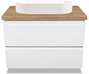 VBChome Badezimmerschrank 80x45 cm Waschbecken 61x39 cm Weiß Unterschränke Wandschrank Waschbeckenunterschrank Hängeschränke mit Arbeitsplatte 2 Schubladen Gefräste Griffe