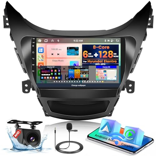 Inefala [8 Core 6G+128G] Android 15 Car Radio for Hyundai Elantra 2011-2013 Car Stereo with Carplay Android Auto, 9 Touchscreen with GPS WiFi Bluetooth FM/RDS 32EQ/DSP SWC 59UI Backup Camera MIC