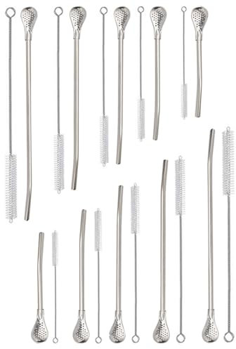 usefulbeauty 10 Set Pajita Yerba Mate Bombilla - Pajitas Reutilizables De Acero Inoxidable con Cuchara De Filtro - Pajitas De Té Desmontables - Reutilizables para Té Suelto, con Cepillo De Limpieza