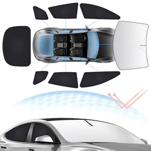 8-teiliges Sonnenschutz-Set für Windschutzscheibe für Tesla Model S Plaid 2021-2026 (passt Nicht für Model S) Volle Privatsphäre Seiten- und Heckscheiben-Sonnenschutz Abdeckung Faltbarer