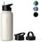 VINSUN Stainless Steel Water Bottle White 1L - 3 Lids - Leakproof, Carbonic acid suitable, BPA Free - Lightweight Thermo Bottle for Sport, Outdoor, School, Bike, Office, Gym