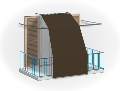 Tenda da balcone in poliestere per protezione dal sole e pioggia con ganci e borchie per il montaggio (MARRONE, 150X300 CM)