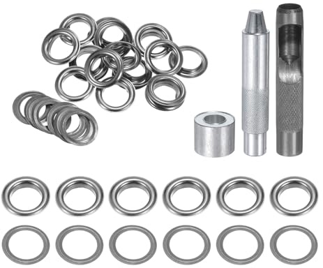 QUARKZMAN Grommet Werkzeug Kit, 20 Pcs 14mm Ösen mit 2 Ösenzange & 1 Scheiben Set, Metallösen Kupfer Tülle Stanzwerkzeug für Stoff Planen Leder Gewebe Vorhang Poolabdeckung, Hellschwarz