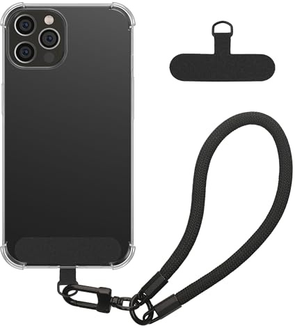 kwmobile Smartphone Case Compatible with Apple iPhone 12 Pro Case - Crystal Clear TPU Phone Case - Wrist Strap - Transparent/Black
