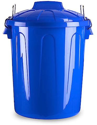 Tradineur - Cubo de basura de plástico - Incluye tapa y asas metalicas - Fabricado en España - Contenedor de residuos - Capacidad de 70 Litros - 66,5 x 50 x 50 cm. - Color Azul