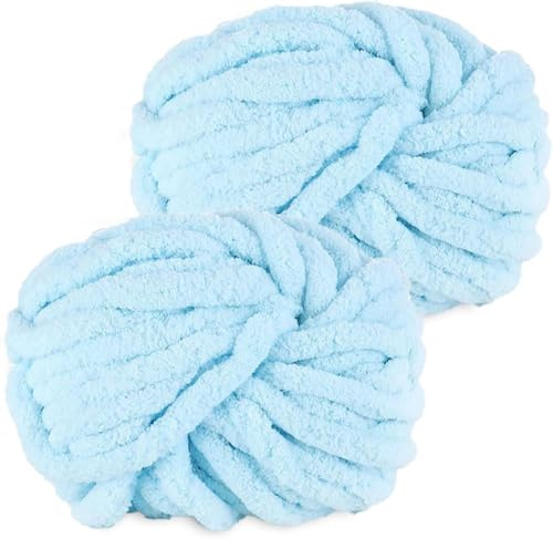 Hengrongshen Dicke Wolle 2 Stück 500g, Chunky Yarn für Armstricken, Häkeln von Decken, XXL Riesen Wolle zum Weben von Schals, Mützen, Haustier Nest - Hellblau