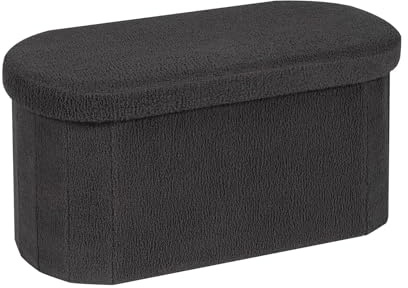 Bonlife Baúl Plegable,Puff Almacenaje, Taburete Reposapiés,Banco pie de Cama, para Sala de Estar, Dormitorio, Entrada, Gris, Forma Ovalada,76x38x38 cm