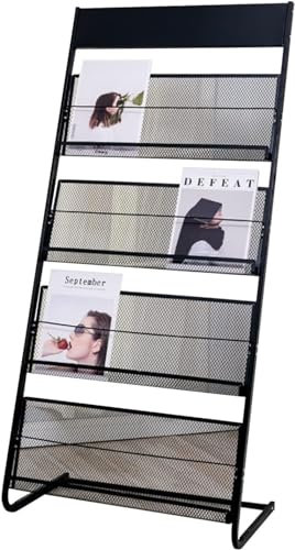 Bodenständer Zeitschriftenständer Zeitschriftenständer 4 Ebenen Robuster Zeitschriftenhalter aus Metall Literatur-Organizer-Ständer Schwarzer Aktenständer für Wartezimmer Bodenständer-Präsentationss