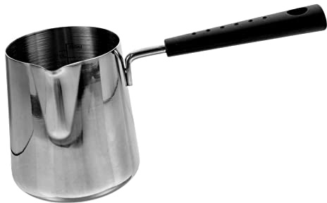 Edelstahl Öltopf 350ml mit Griff, Tiefer Ausgießtopf Silber | Ergonomisches Design für Präzises Ausgießen, Kompakte Form für Milch und Öl