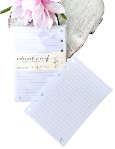 A6 Notizen Blätter Zettel von Fae für A6 Ringbücher, klassisch neutrales weiß, 2-seitig Beschreibbar, 20 Blatt für wichtige Daten, liniert, Nachhaltig durch Nachkauf, Einleger, Einlagen, deutsch