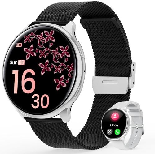 RifePhi Smartwatch Donna 2025-1.39'' Bluetooth Chiamate Dirette, Impermeabile IP68, Tracker Salute 24H (SpO2/Ciclo Mestruale/Sonno Profondo), Compatibile con Android iOS (Nero Oro) (Nero Oro)
