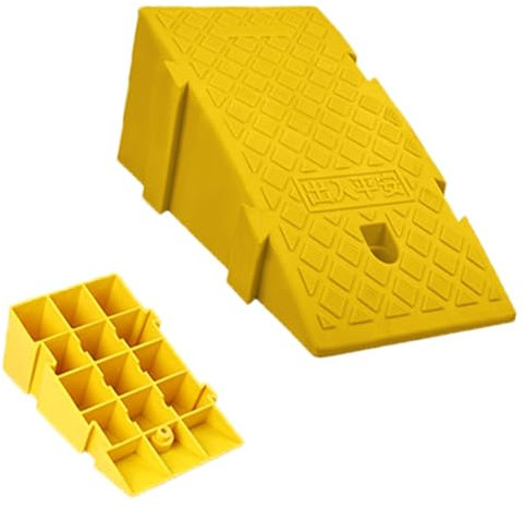 REDEXI 16cm Hohe Bordstein Rampen Schwellenrampe Rollstuhlrampe Aus Leichtem Kunststoff, rutschfeste Auffahrhilfe Rampe Für Niedrige Autos/Motorrad/Fahrrad/Roller(Yellow,25x45x19cm)