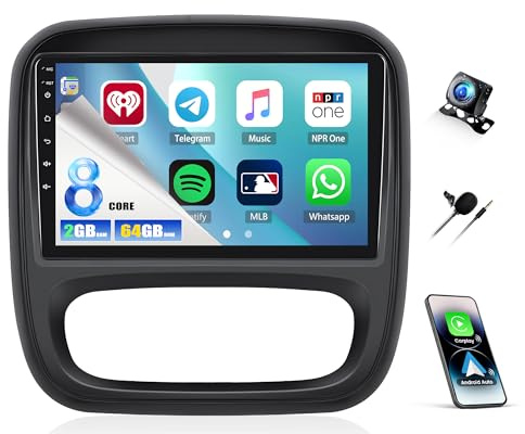 8 Core 2+64G CAMECHO Android 13 Autoradio für Opel Vivaro B 2014-2018 / Renault Traffic 3 2014-2021 mit Navi Carplay Android Auto,9 Zoll Bildschirm mit FM/RDS Bluetooth5.0+Rückfahrkamera