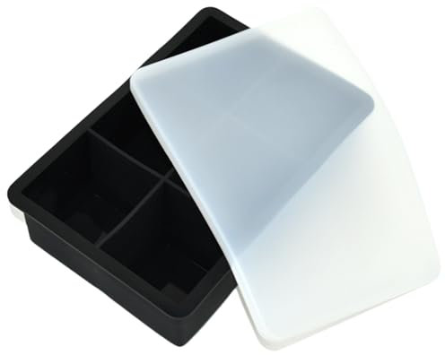 Ice Cube Tray with Lid LBMONKEY Large Flexible Food Grade Silicone Big Deep Reusable Moulds for Soup Baby Food Meals Cocktail Whisky Egg Drinks Baking Freezer (Black, 6 Square)