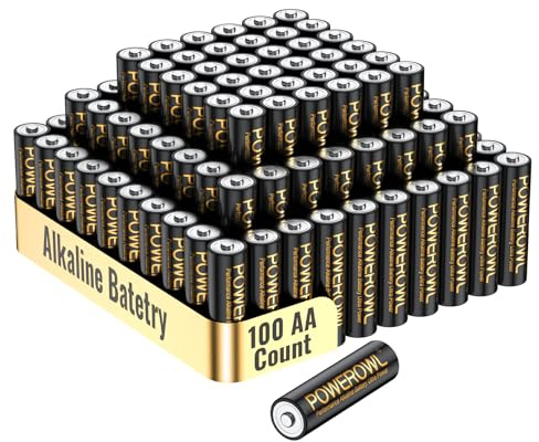 POWEROWL AA Batteries 100 Pack - Alkaline 1.5v - High-Capacity Long Lasting Double A Battery, 10-Year Shelf Life