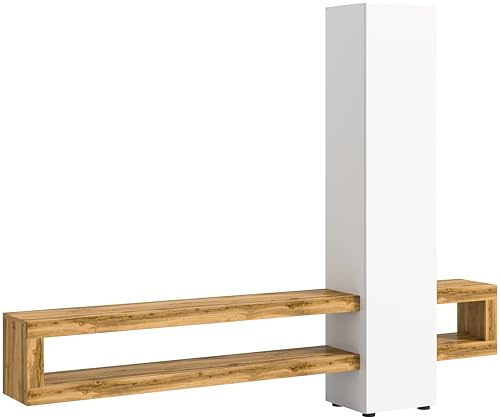 xonox.home Wohnzimmer Samba Wohnwand TV-Möbel Wohnkombination Wohnzimmermöbel Wohnzimmerschrank Möbelkombination Wohnzimmerset in weiß melamin Abs. Wotan Eiche ca. 240x190x35cm