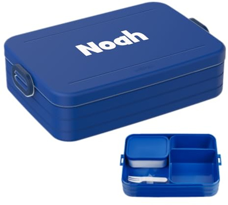 Mepal Brotdose mit Namen To Go - Personalisierte Bento Lunchbox - Für 4 Sandwiches oder 8 Brotscheiben - Brotbox Erwachsene - BPA-frei & Spülmaschinenfest - 1500 ml - Large - Vivid blue