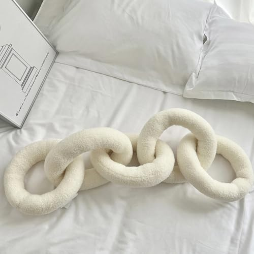 Long Chain Throw Pillow Knot Pillow，Knotted Chain Shape Cushion Dorm Room Decor Household Throw Knot Decorative Cushion for Bed Living Room (White)