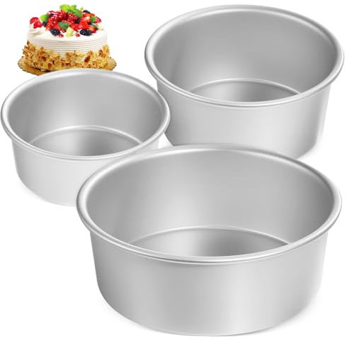 Cabilock Moldes Redondos para Pasteles 3 Tamaños (10, 15 y 20 Cm) Aluminio Seguro Borde Enrollado Utensilios para Hornear Hogar Repostería Versátil Juego 3 Piezas