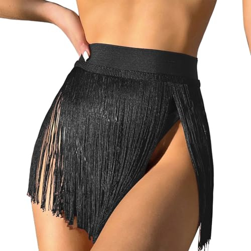 High Hip Bikini Bottoms New Swimsuit Solid Color Fringe Beach Mini Skirt Bikini Swimsuit Skirt for Women Swim Top Women Underwire (Black, XL)