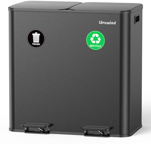 lovewind Mülleimer, 2 x 40L Mülleimer Küche, Doppeleimer für Recycling und Abfall, Schwarz, Mülleimer aus Edelstahl mit Deckel und Inneneimern, Großes Fassungsvermögen, Deckel mit Soft-Close-Funktion