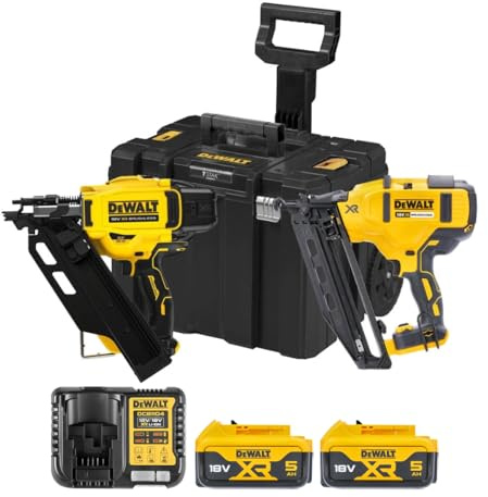 DEWALT 18V XR Brushless Nailer Twin Kit with 2X 5.0AhBatteries Charger and TSTAK Case, UK Plug, DCK246P2T-GB