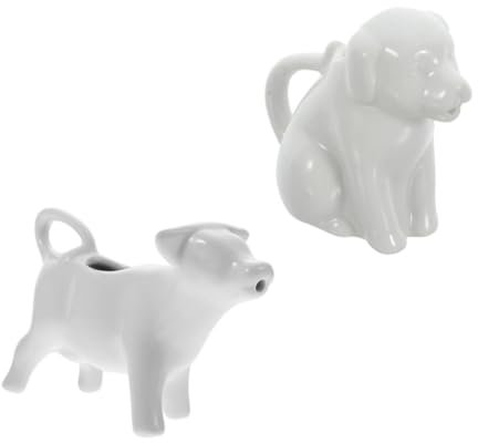 Gatuida Animal Shape Ceramic Creamer Milk Jug Set 40ml, Hand-Painted White Dog and Cow Pitchers with Handle, Porcelain Sauce Jug for Coffee and Kitchen Use, 2pcs