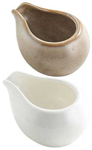 LIFKOME 2pcs Ceramic Milk Pitcher Sauce Boat for Coffee Milk Pouring Dispenser Kitchen Supplies Round Mouth Ladle
