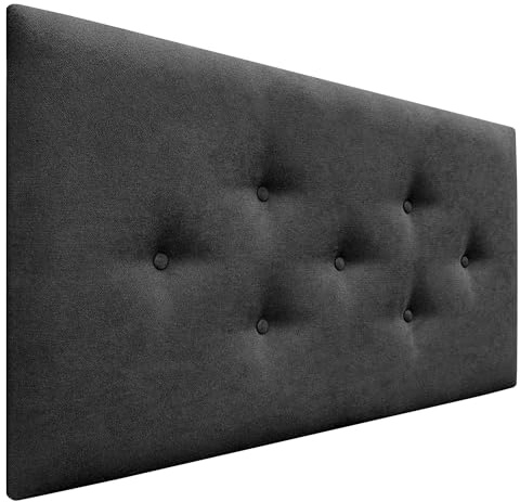 DHOME Kopfteil aus Kunstleder oder ACUALINE Stoff mit 3 versetzt angeordneten Knopfreihen Gepolstertes Luxus Kopfteil für Betten (Schwarzer Stoff, 90cm)