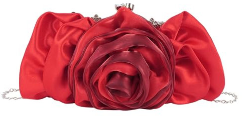 MilyaDE Damen Rose Clutch mit Strass 2 Ketten Kisslock, Elegante Hochzeit Schulter- & Handtasche für besondere Anlässe, Rot