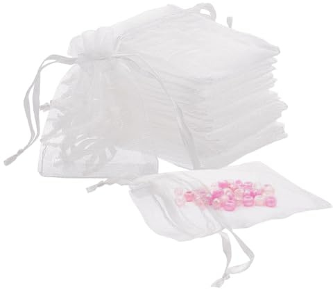 UNICRAFTALE 120 Stück Weiße Durchsichtige Organza Geschenkbeutel 7x5cm Kleine Netzbeutel Kordelzug Atmungsaktive Aufbewahrungstasche Organza Beutel Für Weihnachten Hochzeit Party Gastgeschenk Geschenk