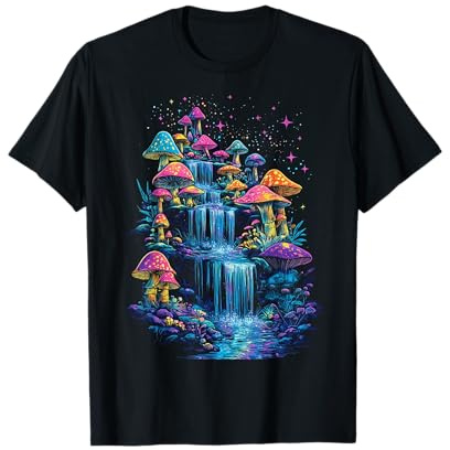 Aesthetic fluorescent waterfall Mushroom Cottagecore T-Shirt